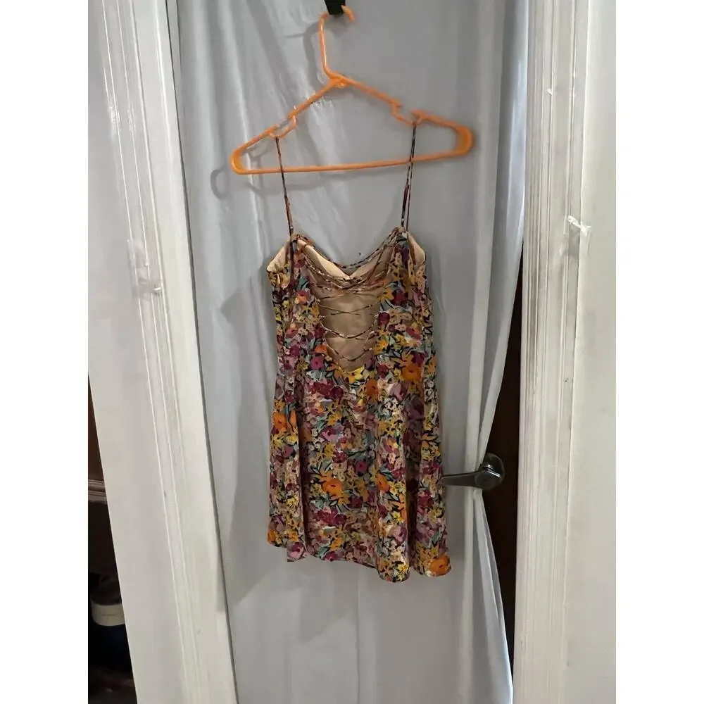 For Love And Lemons Orange Multicolor Floral Deena Mini Slip Dress Sz Xs - Picture 5 of 10